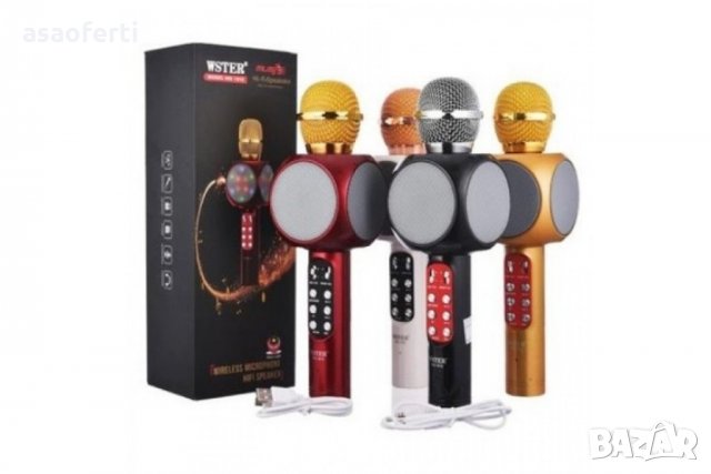 Безжичен блутут караоке микрофон с лед светлини и вграден говорител WSTER WS-1816