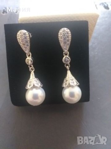 Сребърни обеци с перла, снимка 1 - Обеци - 24867394