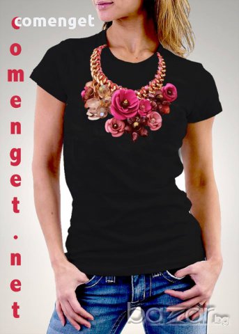 NEW! Дамски тениски CHAIN ROSES с флорален CK дизайн! Поръчай модел с ТВОЯ идея!, снимка 1 - Тениски - 10500150