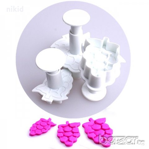 3 бр чепка грозде пластмасови резци форми с бутало и релеф фондан тесто бисквитки украса резец форма