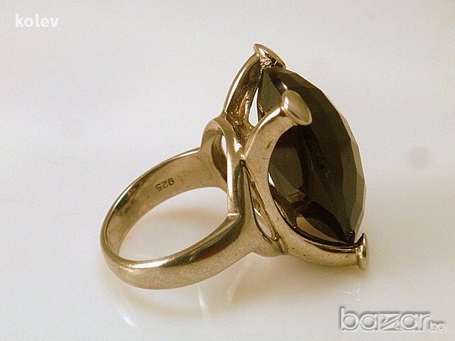 сребърен пръстен с черен кристал, снимка 6 - Пръстени - 13413163