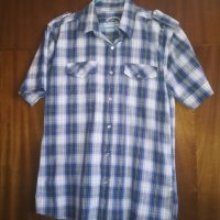 Мъжка риза с къс ръкав синьо и черно на каре, снимка 8 - Ризи - 26050322