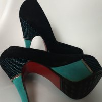 Тюркоазени обувки, снимка 1 - Дамски обувки на ток - 10517424