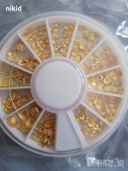 Златисти ситни и едри Морски миди мида  и др златни декорация украса за нокти маникюр, снимка 1