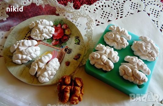 4 бр орехова ядка орехи силиконов молд форма декорация торта фондан шоколад гипс, снимка 1