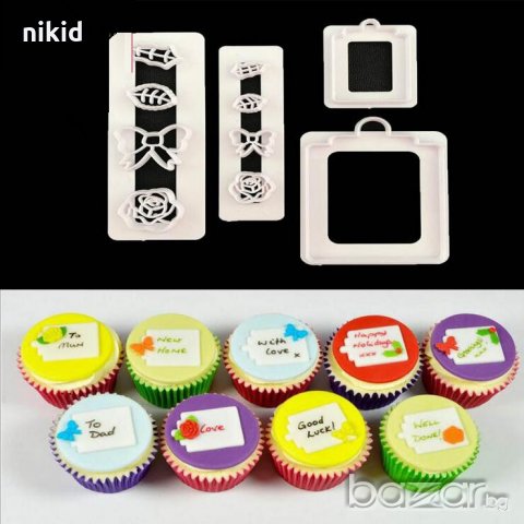 сет 4бр Рамки табели листенца панделки и цвете резци за декорация украса фондан мъфини сладки торта