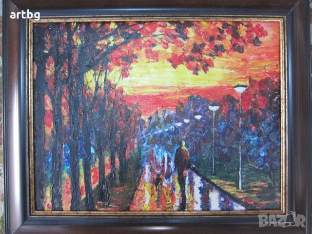 Автентична картина "Огнена вечер", снимка 2 - Картини - 24753218