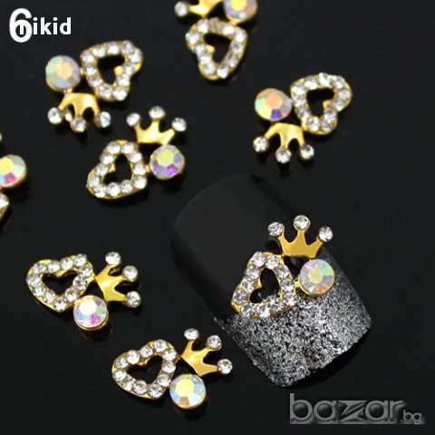 нежни сърца сърце с коронка и  камъни диамант камъчета бижу за нокти декорация украса за маникюр