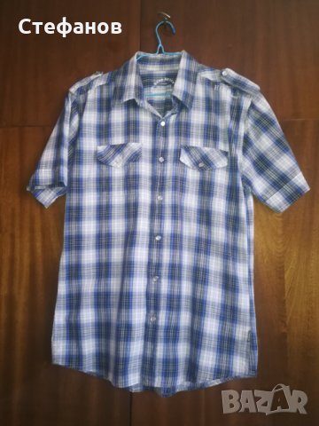 Мъжка риза с къс ръкав синьо и черно на каре, снимка 8 - Ризи - 26050322