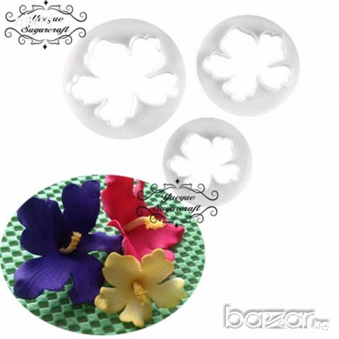 3 бр Китайска роза каркаде хавайско цвете пластмасови резци резец форма фондан форми, снимка 3 - Форми - 18787313