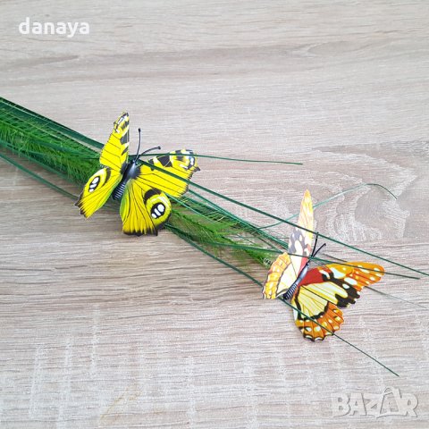 786 Изкуствен букет висока тревичка с пеперуди за декорация и аранжиране 76см, снимка 2 - Изкуствени цветя - 24480216