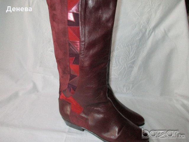 ЕСТЕСТВЕНА КОЖА италиански високи ботуши, цвят бордо, бохо стил, снимка 7 - Дамски ботуши - 20693878