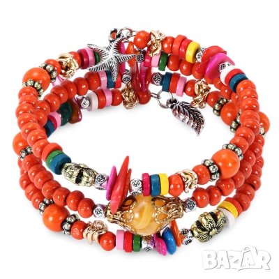 Дамска гривна от цветни мъниста и тибетско сребро, снимка 1