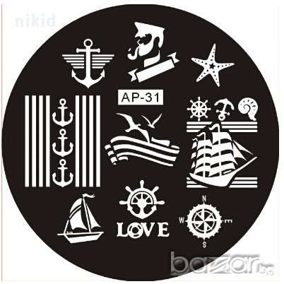  морски котви морска кръгла плочка / щампа шаблон за печат на нокти AP-31, снимка 1