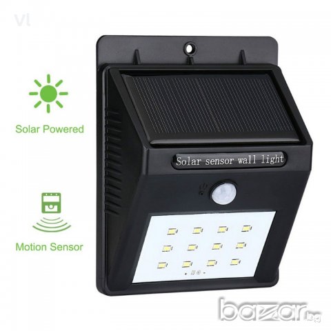 Соларна , 20/25/40 LED лампа за стенен монтаж с PIR датчик за движение, снимка 1 - Лампи за стена - 21101485