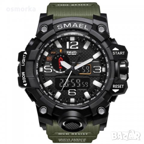 Smael S-Shock спортен часовник хронометър аларма Dual Time милитари, снимка 1