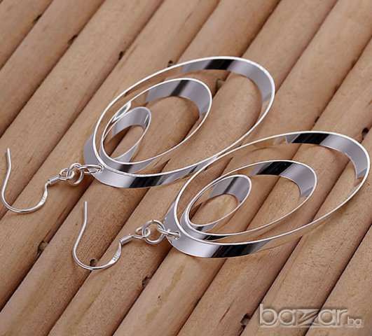 Сребърни овални обеци, снимка 3 - Обеци - 8496306