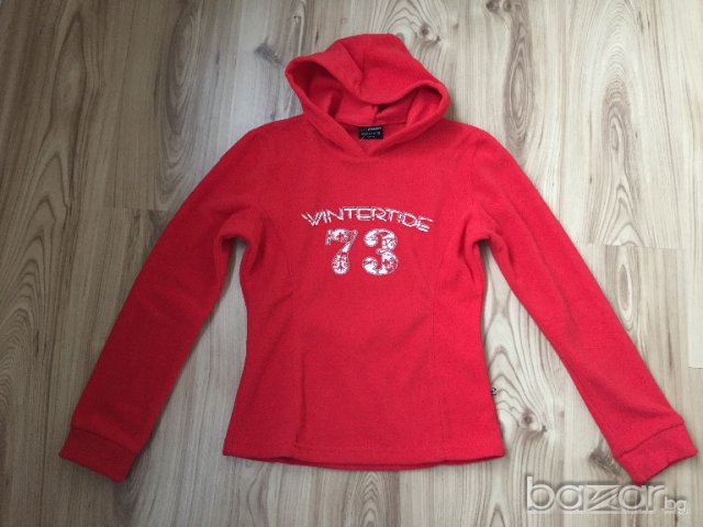 Детски полар НОВ, неизползван, червен, надпис със сребърен брокат, ръст 164