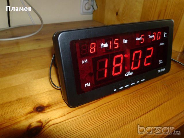 LED електронен часовник  с големи цифри. Показва час, дата и температу, снимка 11 - Други - 12058668