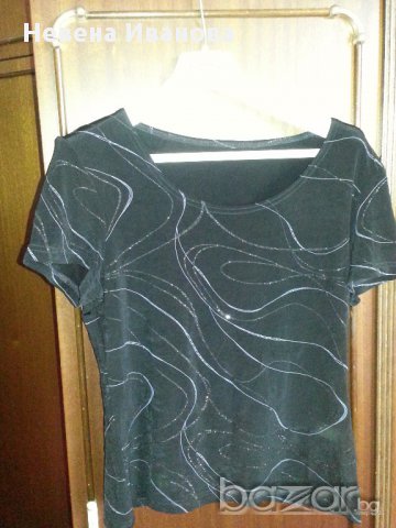 Еластична блуза къс ръкав черна сребристи ивици, снимка 3 - Блузи с дълъг ръкав и пуловери - 14660337