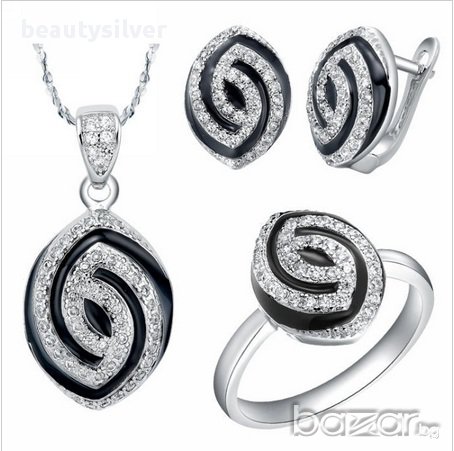 Сребърен комплект колие пръстен и обеци, код 2016