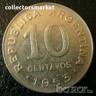10 центаво 1953, Аржентина, снимка 1 - Нумизматика и бонистика - 15764096