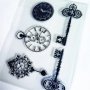 Антични ключове и часовник силиконов гумен печат декор украса за бисквитки фондан Scrapbooking, снимка 1 - Други - 25450043