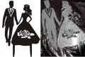 Булка с красива рокля младоженци твърд Черен Бял топер за сватба сватбена торта табела украса декор, снимка 1 - Декорация - 22834966