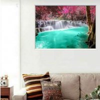 Диамантен гоблен"Водопад с розова гора", снимка 2 - Гоблени - 25635616