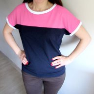 Дамска блуза в розово и тъмно синьо, снимка 1 - Корсети, бюстиета, топове - 10779284