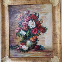Маслена картина "Ваза с цветя" италиански художник , снимка 2 - Картини - 22853606