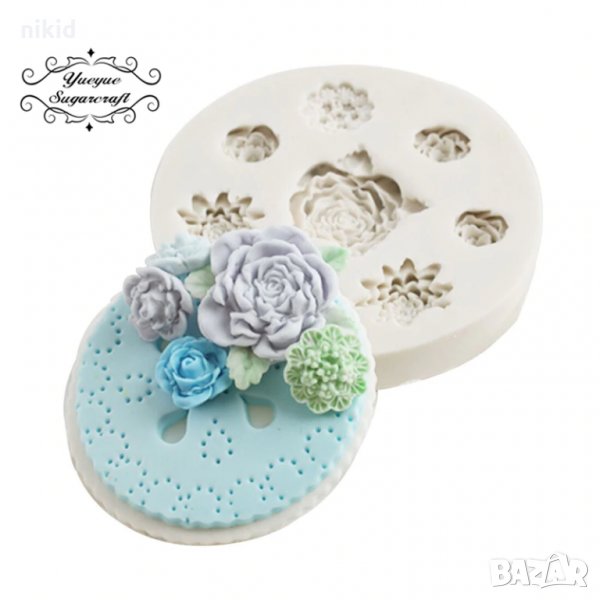 Микс цветя рози силиконов молд форма за декорация и украса торта фондан, снимка 1