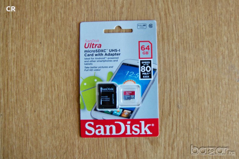 SanDisk Ultra microSDXC 64GB UHS-I Class 10 80MB/s + Адаптер карта памет, снимка 1