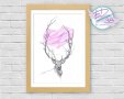 Рисунка Арт принт "Dear" / елен, сърце, любов, розово, снимка 6