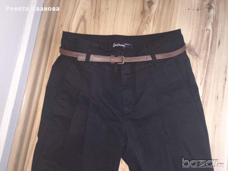 STRADIVARIUS  дамски панталон оригинал, size 36, висока талия, с басти, черен цвят, много запазен, снимка 1