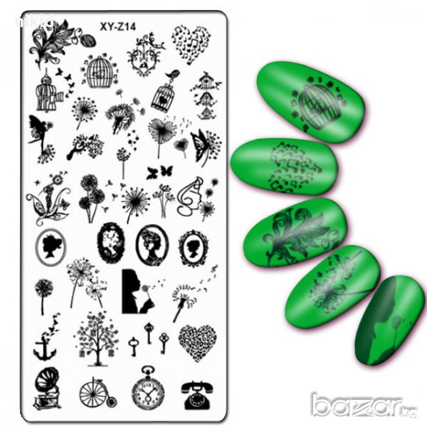 XY-Z14 птички в кафез глухарчета  плочка щампа шаблон за печат на нокти, снимка 1