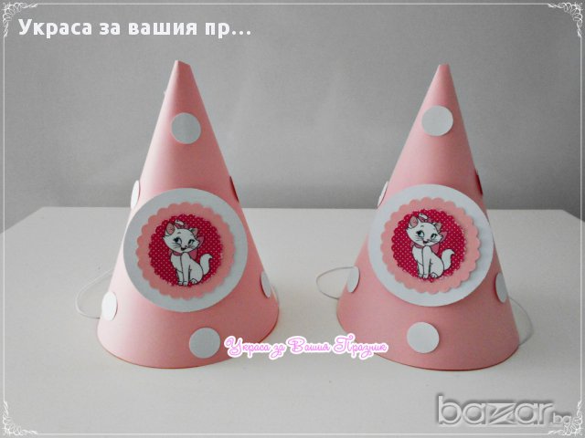 парти шапки и корона за рожденичката на тема коте Мери, снимка 4 - Други - 17671123