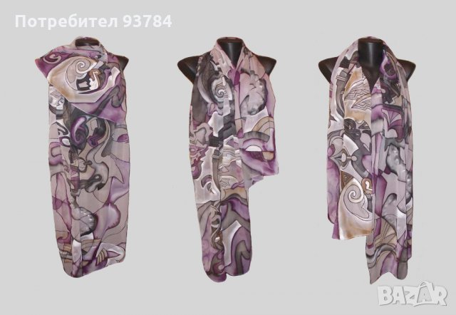 Ръчно рисувани копринени шалове, снимка 5 - Шалове - 21826430