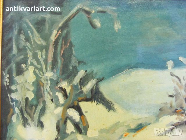 Картина Зимен Пейзаж масло върху платно,подписана-Т.Момчилов, снимка 5 - Картини - 25947594