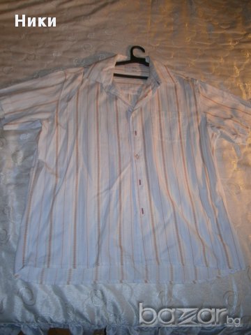 Памучна мъжка риза с къс ръкав - бяла на оранжево райе Xl - 43/44 разм, снимка 4 - Ризи - 11127545