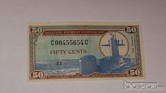 USA 50 CENTS Military Payment Certificate ser.681 XF-AU