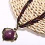 Колие, медальон, огърлица стил Бохемия, лилав, снимка 2