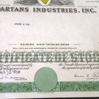 Сертификат за 100 акции (САЩ) | Spartans Industries, INC. | 1969г., снимка 2 - Нумизматика и бонистика - 25233300