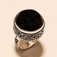 Голям арт пръстен, посребрен с естествен "прозрачен" гранс, снимка 1 - Пръстени - 18255177