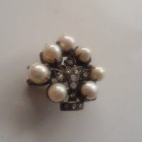 Старинна брошка накит перли диаманти сребро - изключителна, снимка 5 - Колиета, медальони, синджири - 23670295