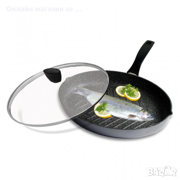 Барбекю-тиган XXL за шницели и риба със стъклен капак (35 х 24 см), снимка 1