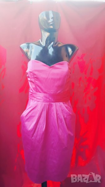 Официална цикламена къса рокля бюстие М/Л, снимка 1