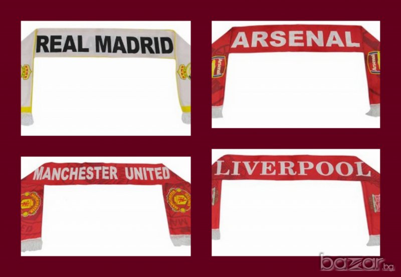  Нов футболен шал - Реал Мадрид, Манчестър Юнайтед, Арсенал, Ливърпул, Челси, Барселона, снимка 1