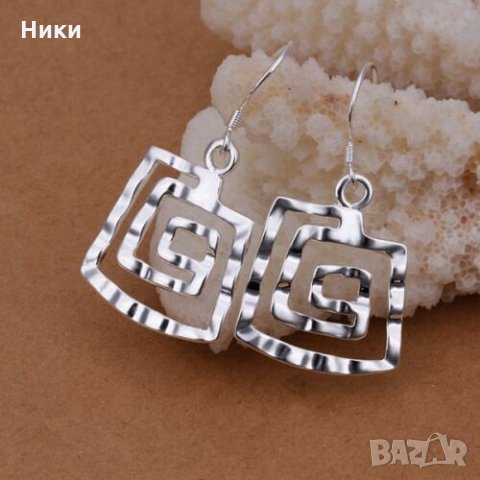 Нови висящи обеци "грозд" със сребърно покритие и печати 925 - мод.76, снимка 2 - Обеци - 13140436