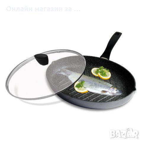 Барбекю-тиган XXL за шницели и риба със стъклен капак (35 х 24 см), снимка 1
